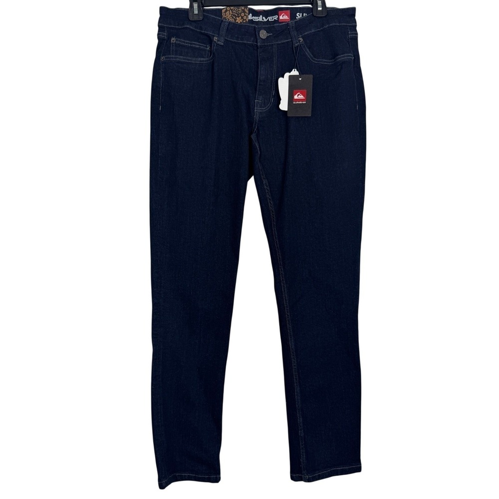 Quiksilver Mens Slim Fit Dark Wash Indigo Stretch Denim Jeans 36x32 NWT